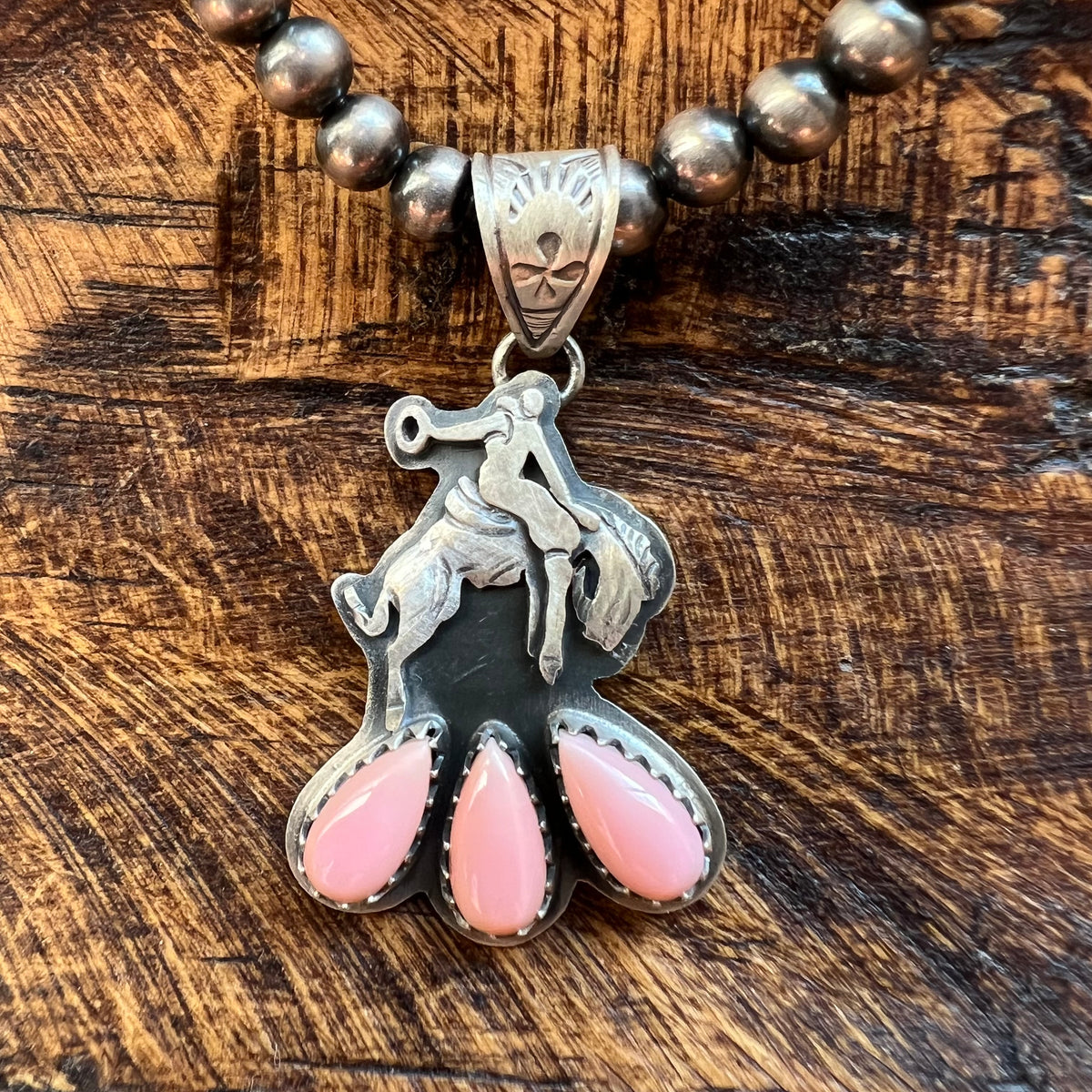 Sterling Silver Queen Conch Bucking Bronco Pendant Handmade Southwestern