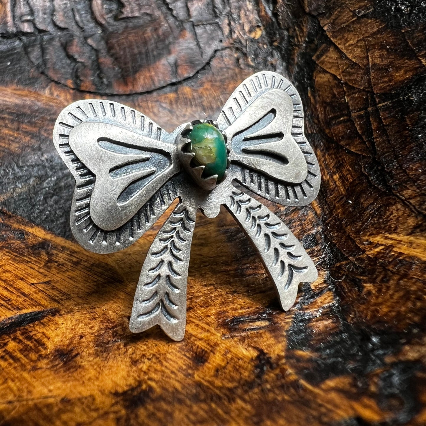 Sterling Silver Kingman Turquoise Bow Ring – Adjustable Size 10