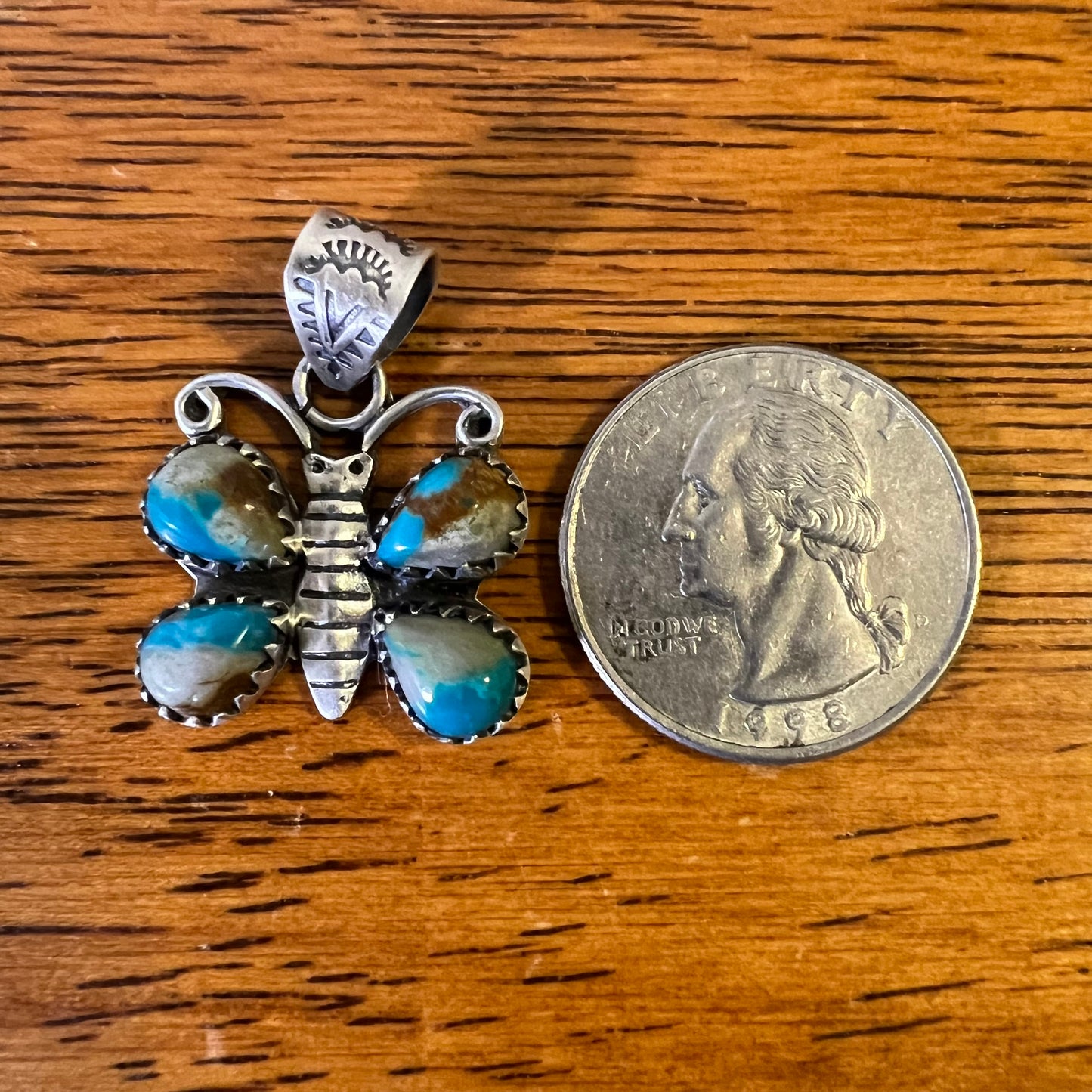 Sterling Silver Ribbon Turquoise Butterfly Pendant