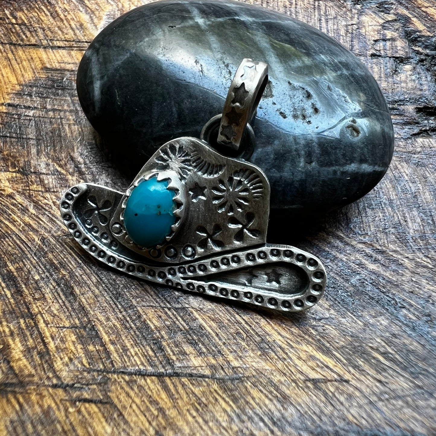 Sterling Silver Kingman Turquoise Cowboy Hat Pendant