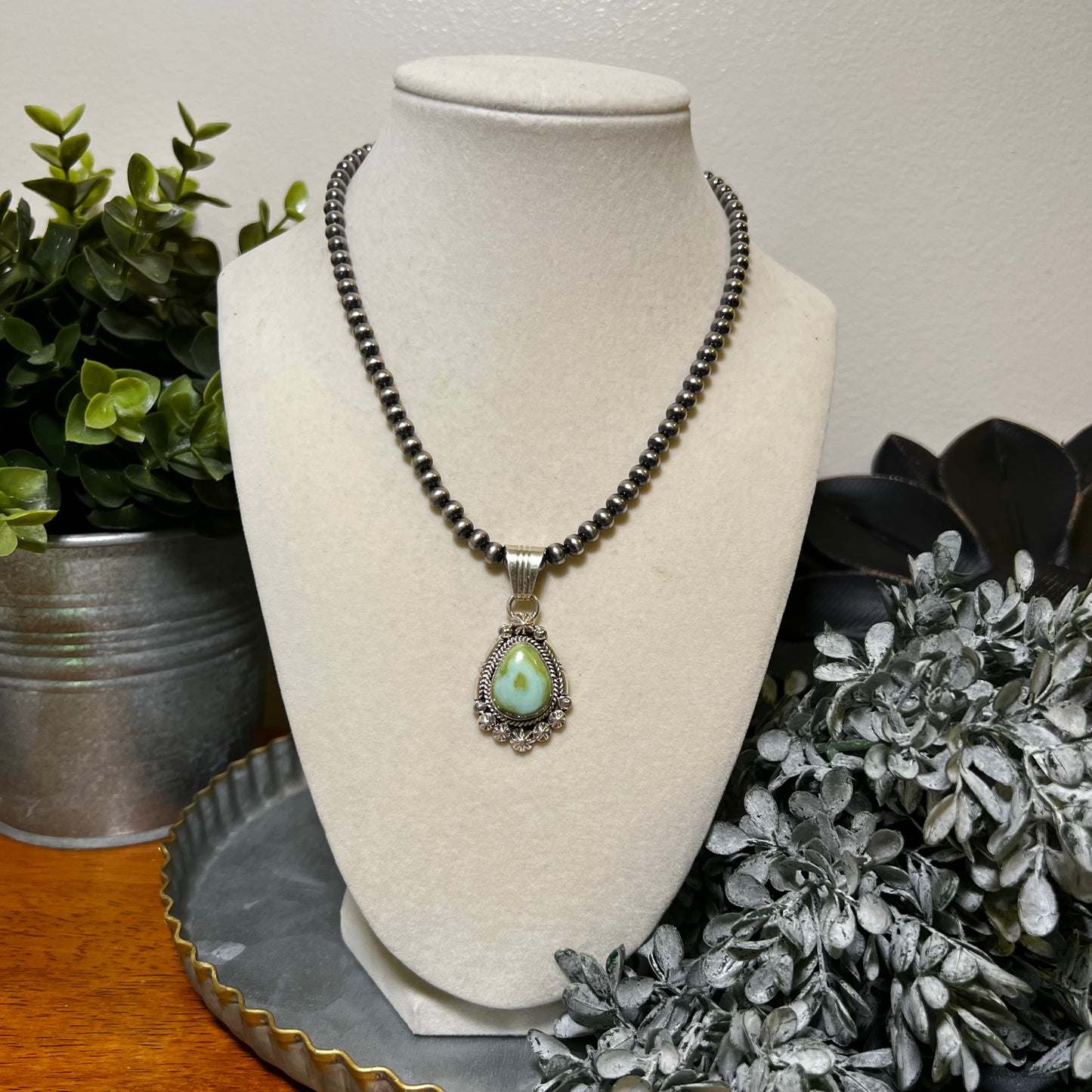 Native American Sonoran Gold Turquoise Sterling Silver Pendant by Marita Benally