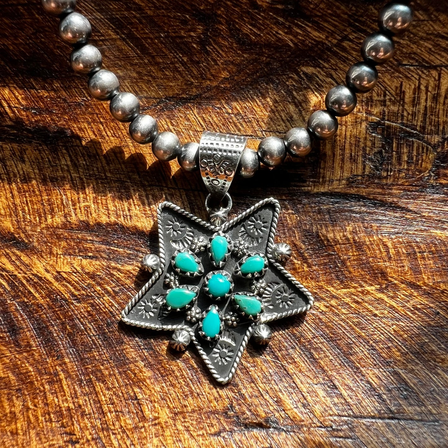 Kingman Turquoise Cluster Star Pendant – Sterling Silver