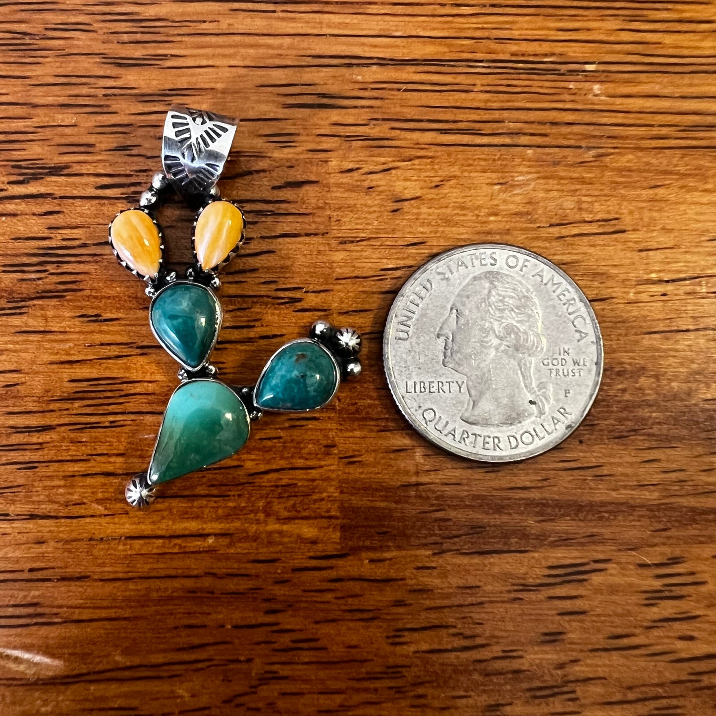 Kingman Turquoise & Spiny Oyster Cactus Pendant in Sterling Silver