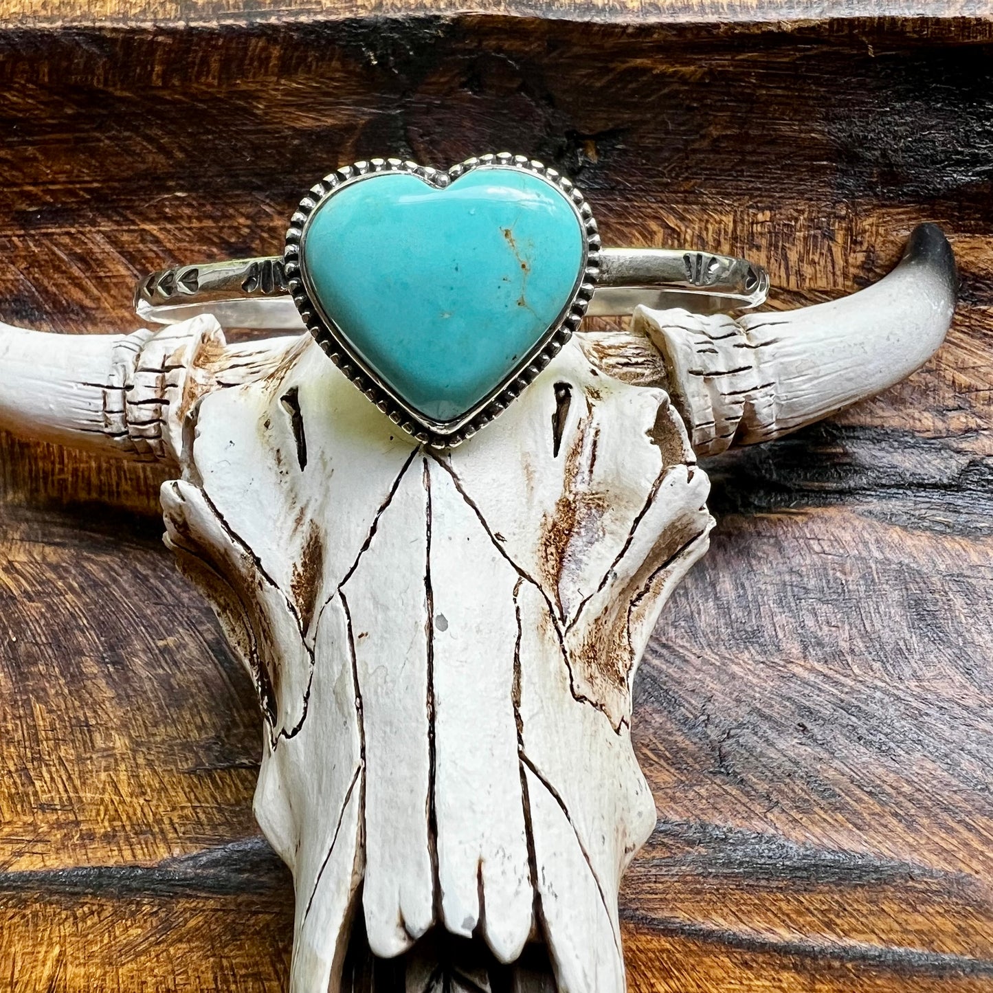 Kingman Turquoise Heart Cuff Bracelet Sterling Silver Adjustable