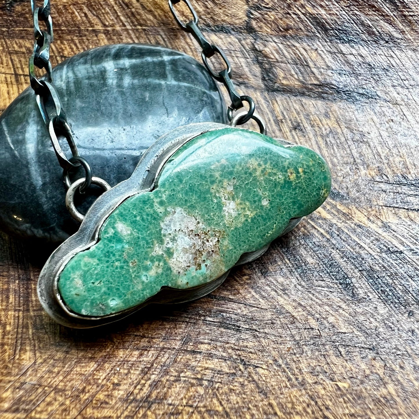 Tony Yazzie Navajo Kingman Turquoise Cloud Necklace Sterling Silver Handmade