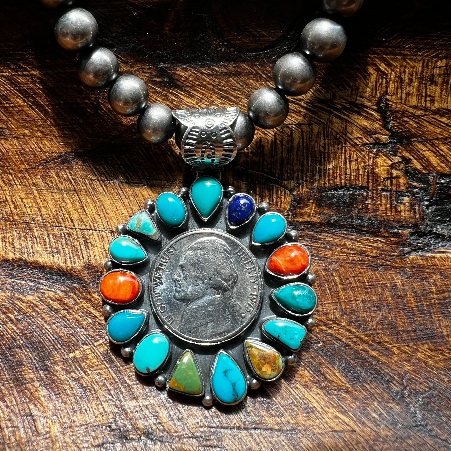Multi-Stone Coin Cluster Sterling Silver Pendant