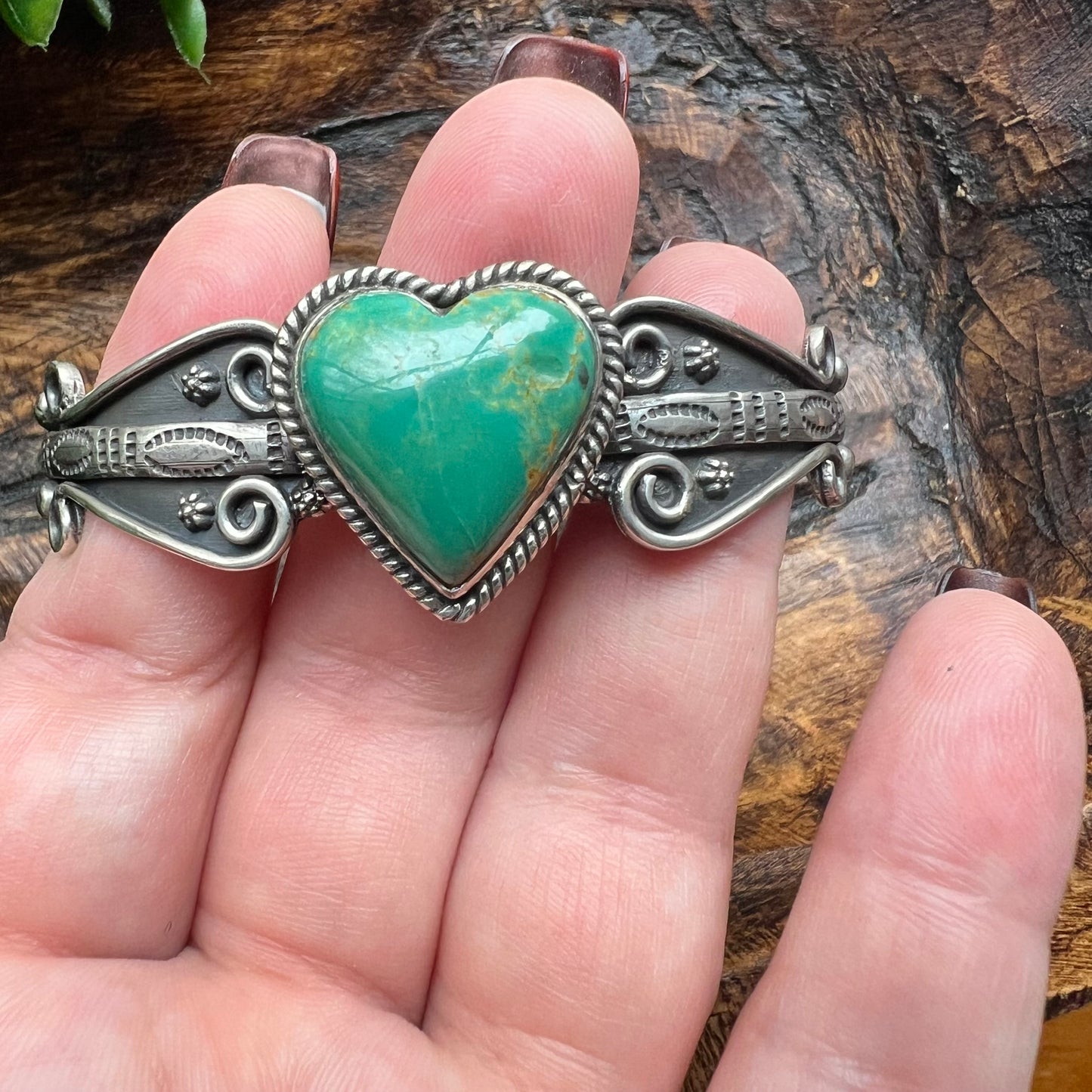 Kingman Turquoise Heart Cuff Bracelet