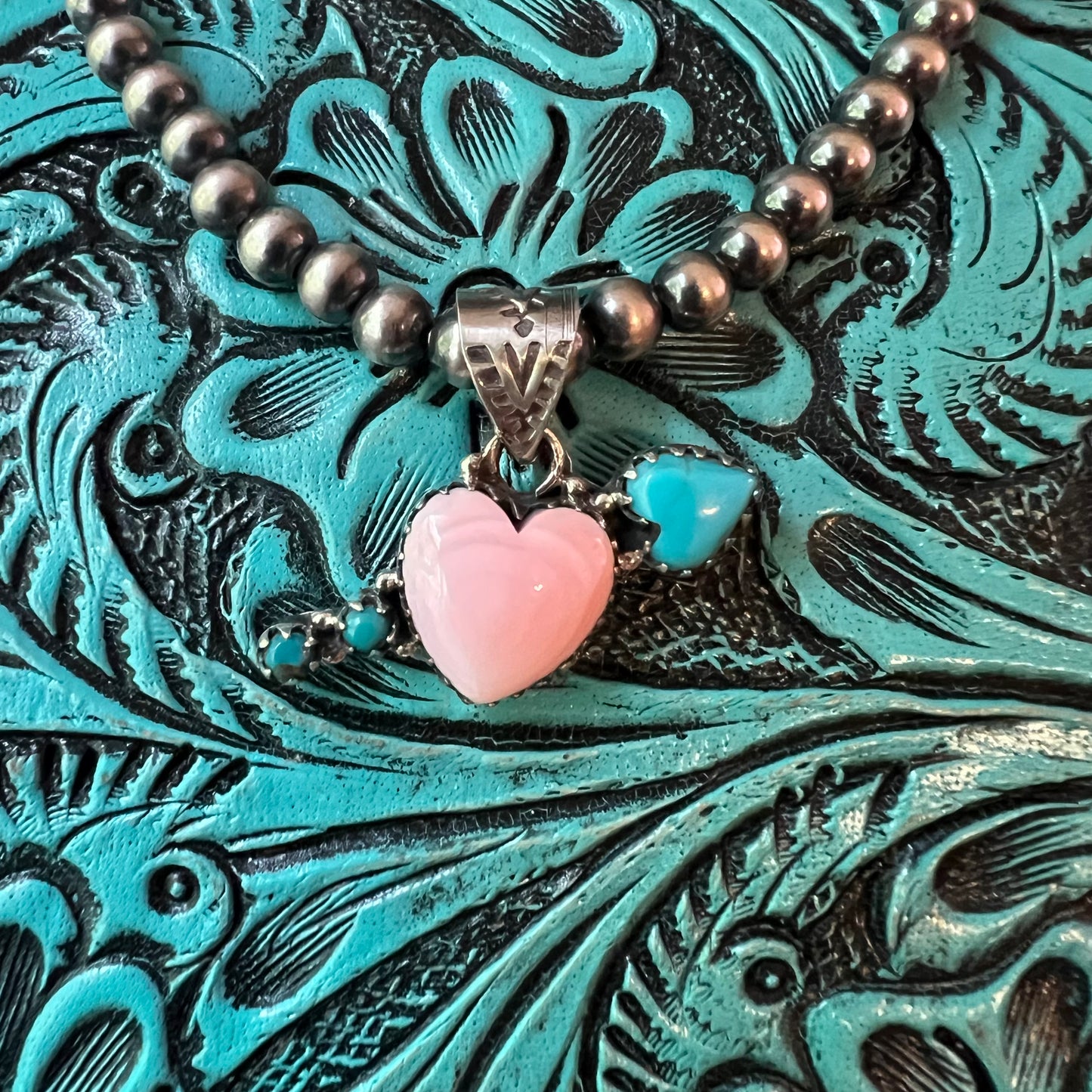 Queen Conch Heart & Kingman Turquoise Arrow Sterling Silver Pendant