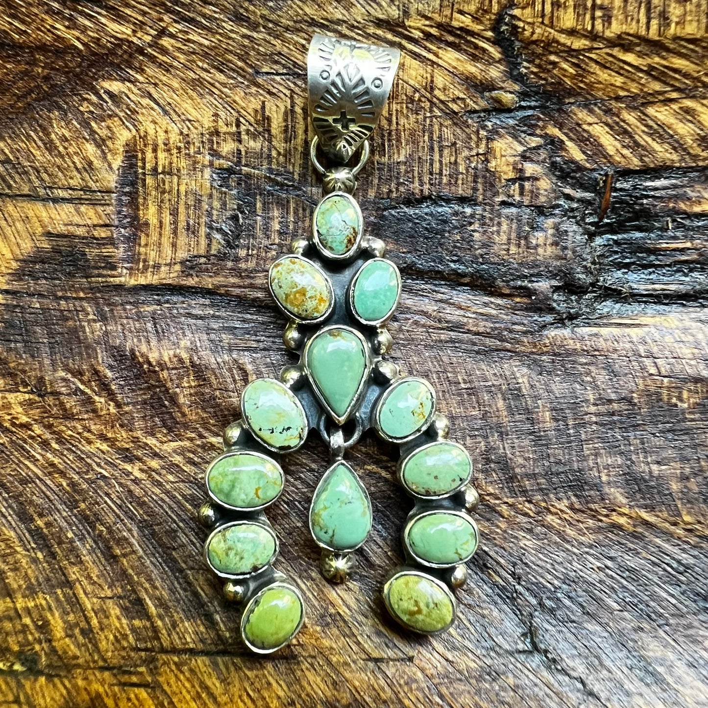Kingman Turquoise Cluster Naja Pendant – Sterling Silver Southwestern