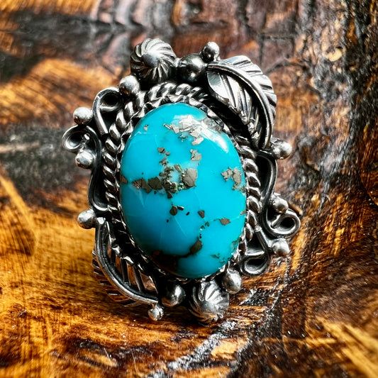 Kingman Turquoise Sterling Silver Statement Ring – Size 8