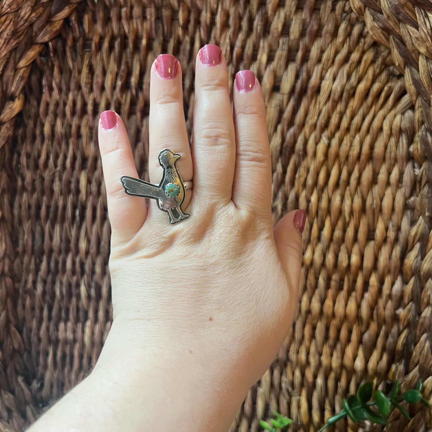 Sterling Silver Kingman Turquoise Roadrunner Ring – Handmade Southwestern Statement Size 9