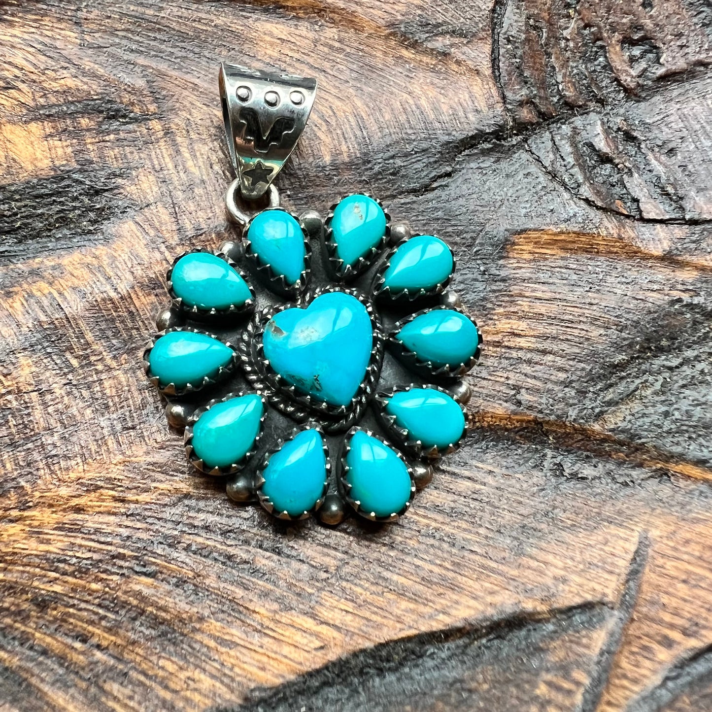 Kingman Turquoise Heart Cluster Pendant | Sterling Silver Statement