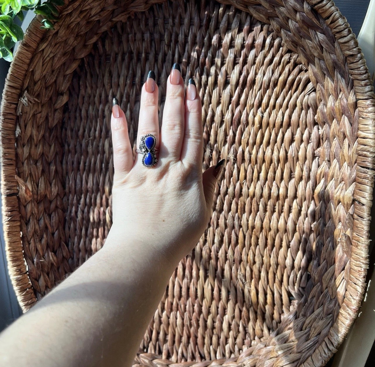 Lapis Lazuli Double Teardrop Statement Ring in Sterling Silver Size 9.5