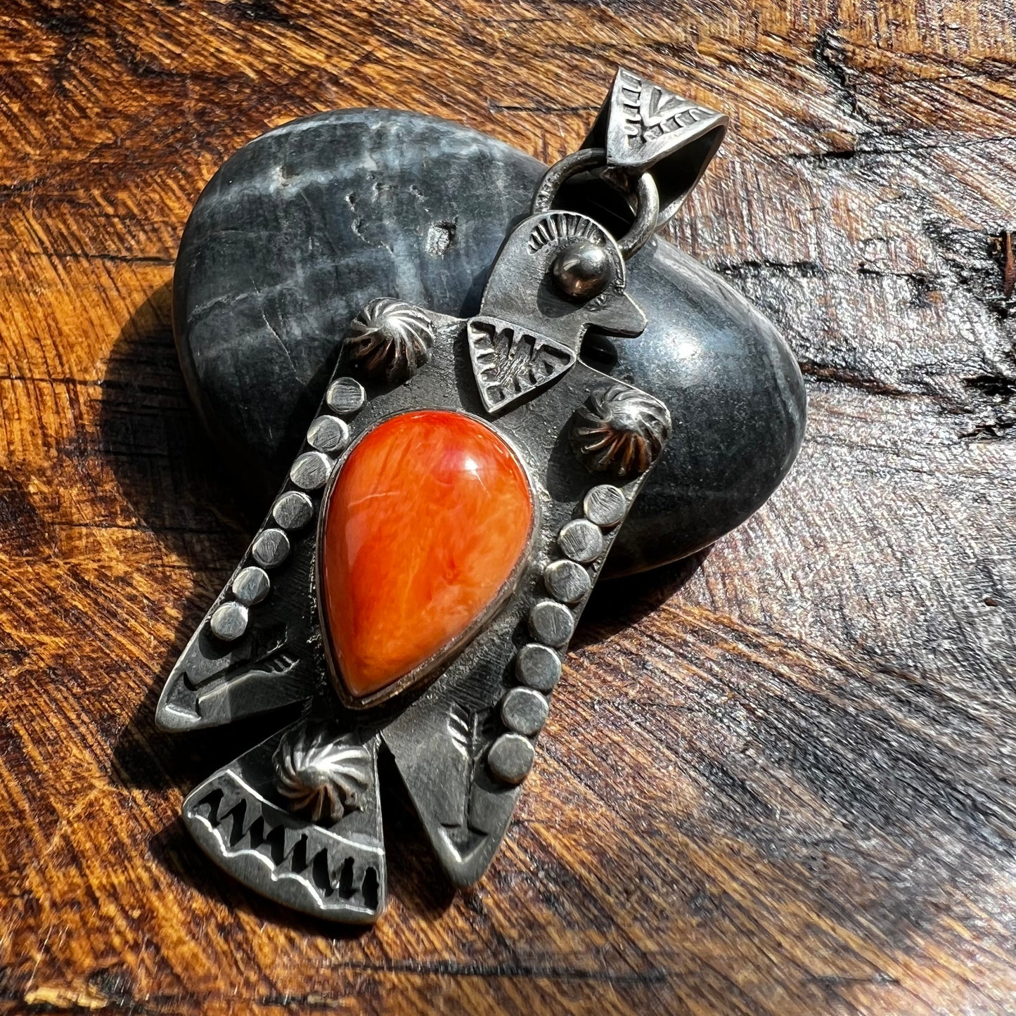 Sterling Silver Spiny Oyster Thunderbird Pendant