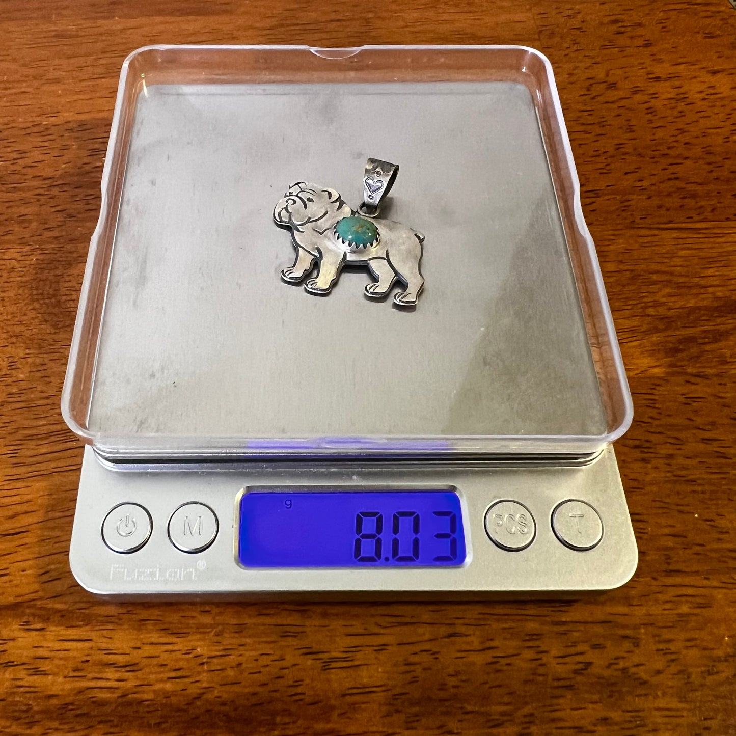 Sterling Silver Kingman Turquoise Bulldog Dog Pendant