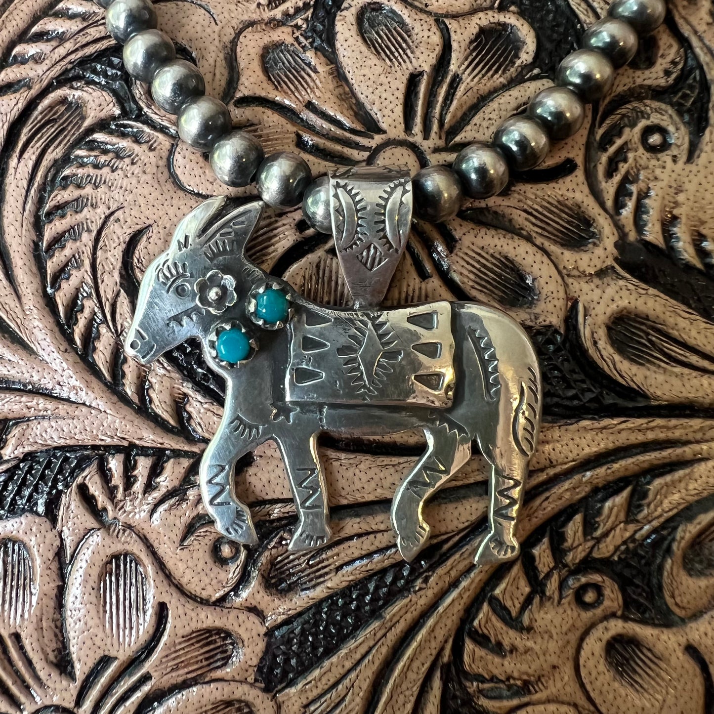 Handmade Sterling Silver Kingman Turquoise Donkey Pendant