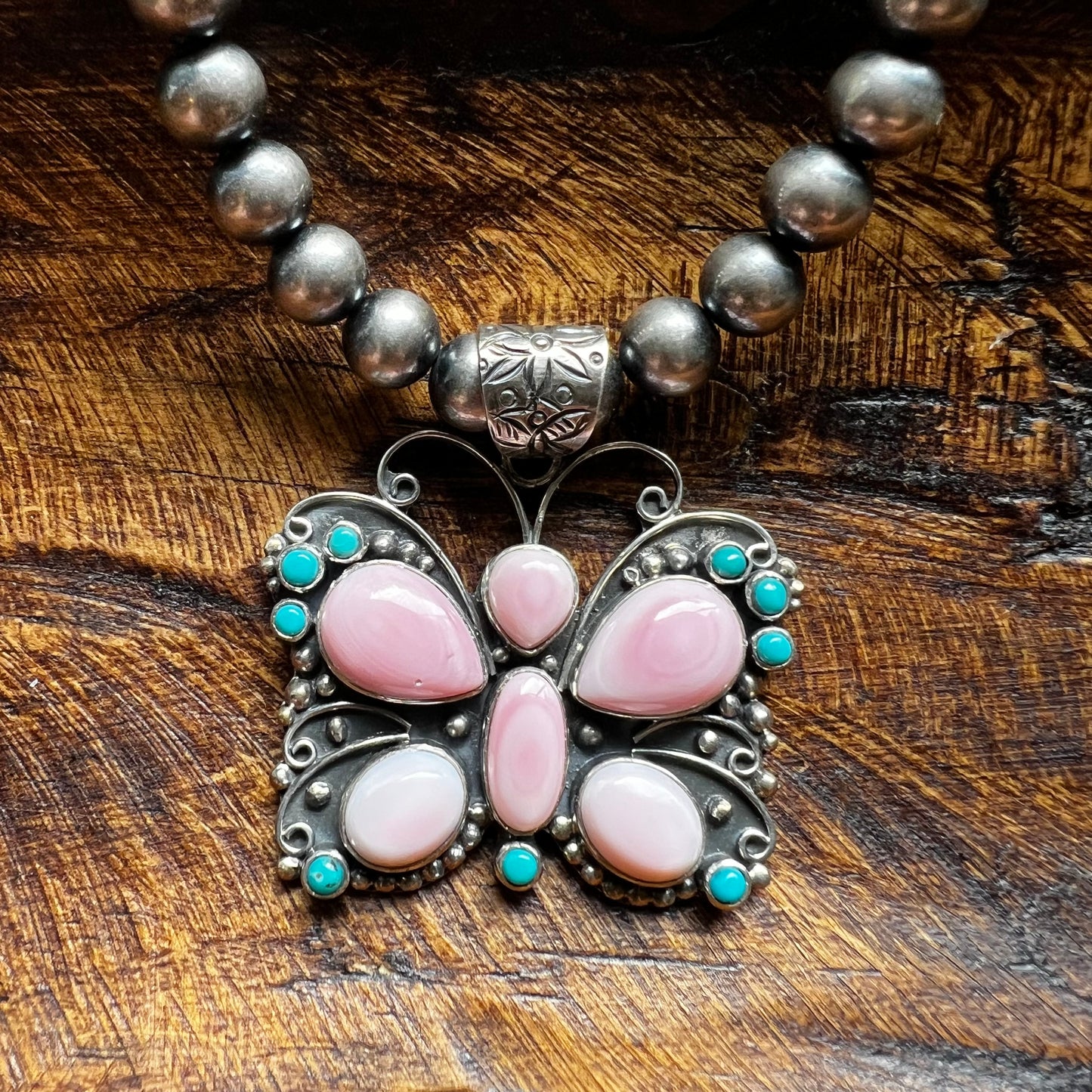 Sterling Silver Queen Conch & Kingman Turquoise Butterfly Pendant