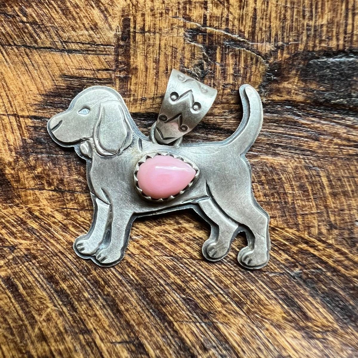 Sterling Silver Dog Pendant – Spiny Oyster, Turquoise or Queen Conch