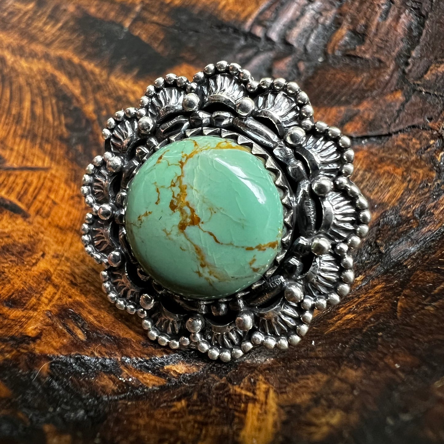 Sterling Kingman Turquoise Statement Ring Size 9  Southwestern