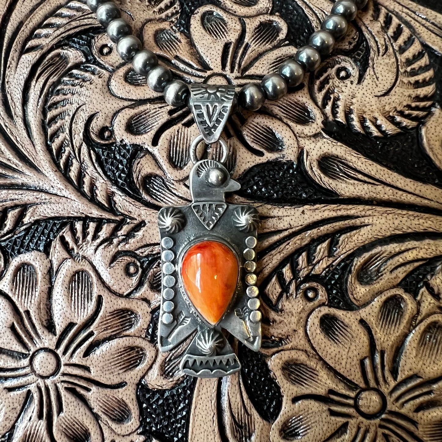 Sterling Silver Spiny Oyster Thunderbird Pendant