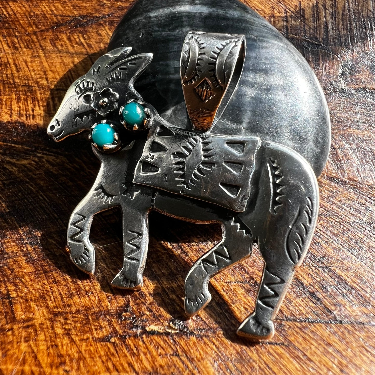 Handmade Sterling Silver Kingman Turquoise Donkey Pendant