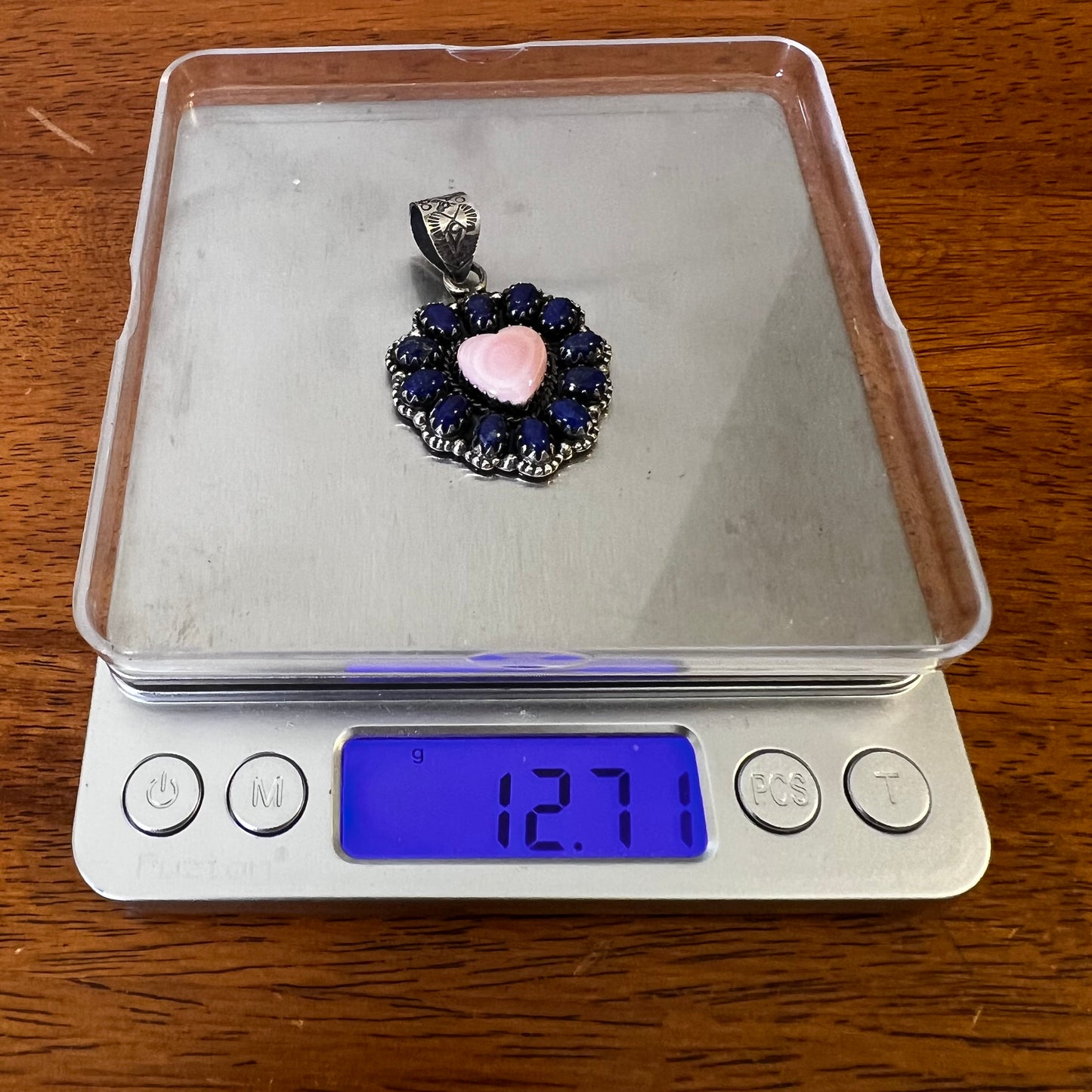 Pink Queen Conch Heart & Lapis Lazuli Statement Pendant – Sterling Silver