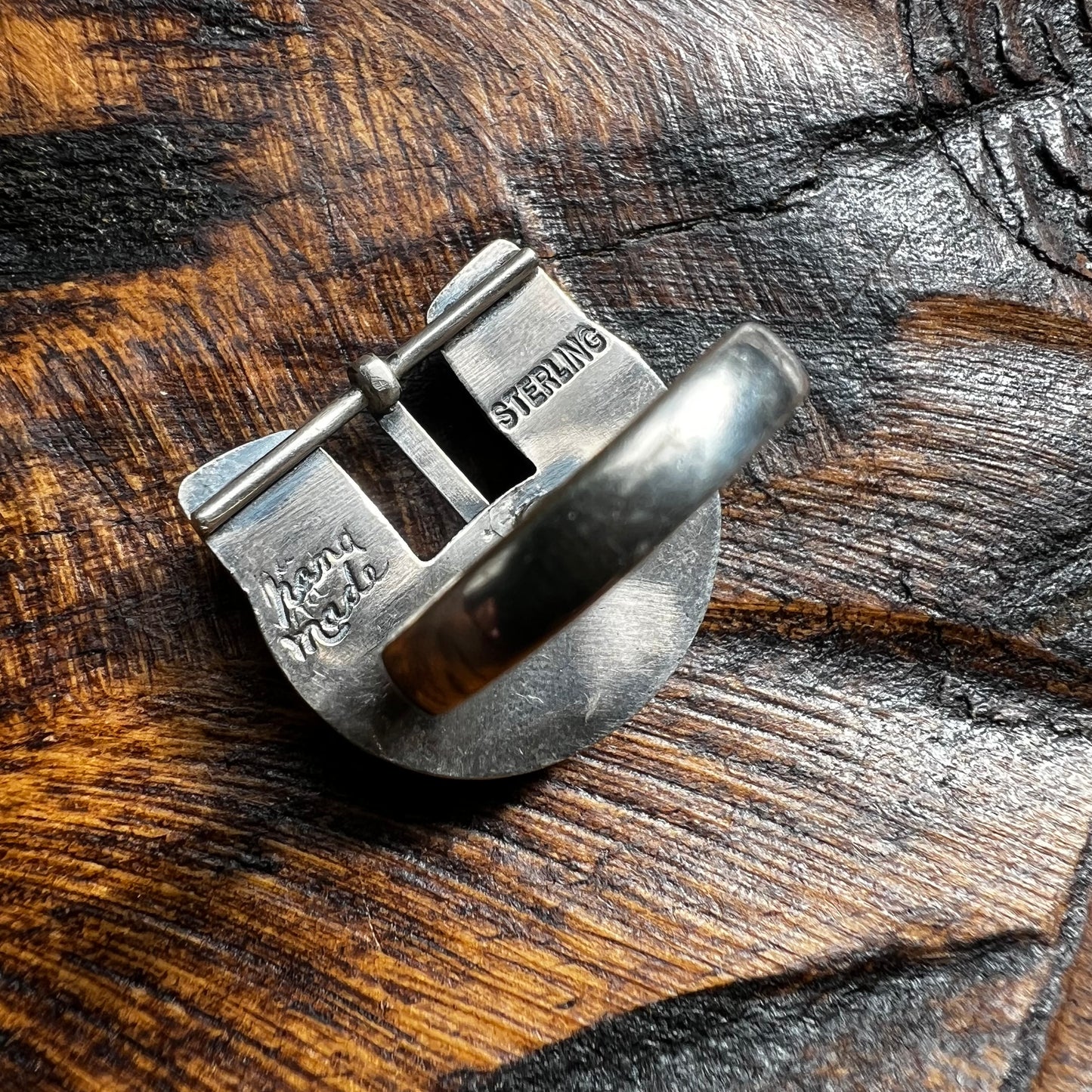Sterling Silver Kingman Turquoise Belt Buckle Ring | Adjustable