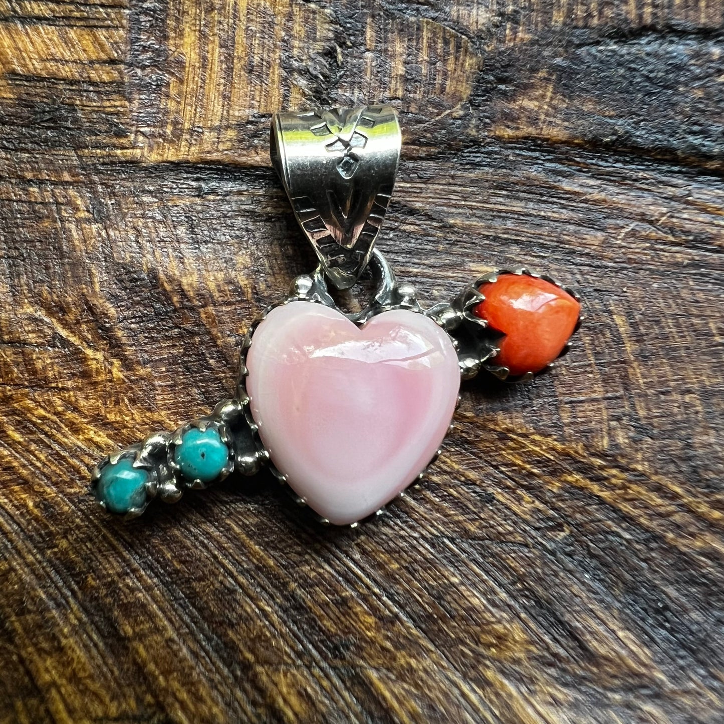 Sterling Silver Pink Conch Heart Arrow Pendant