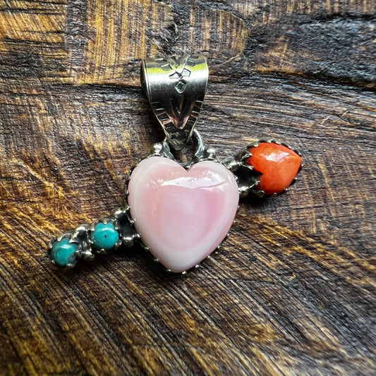 Sterling Silver Pink Conch Heart Arrow Pendant