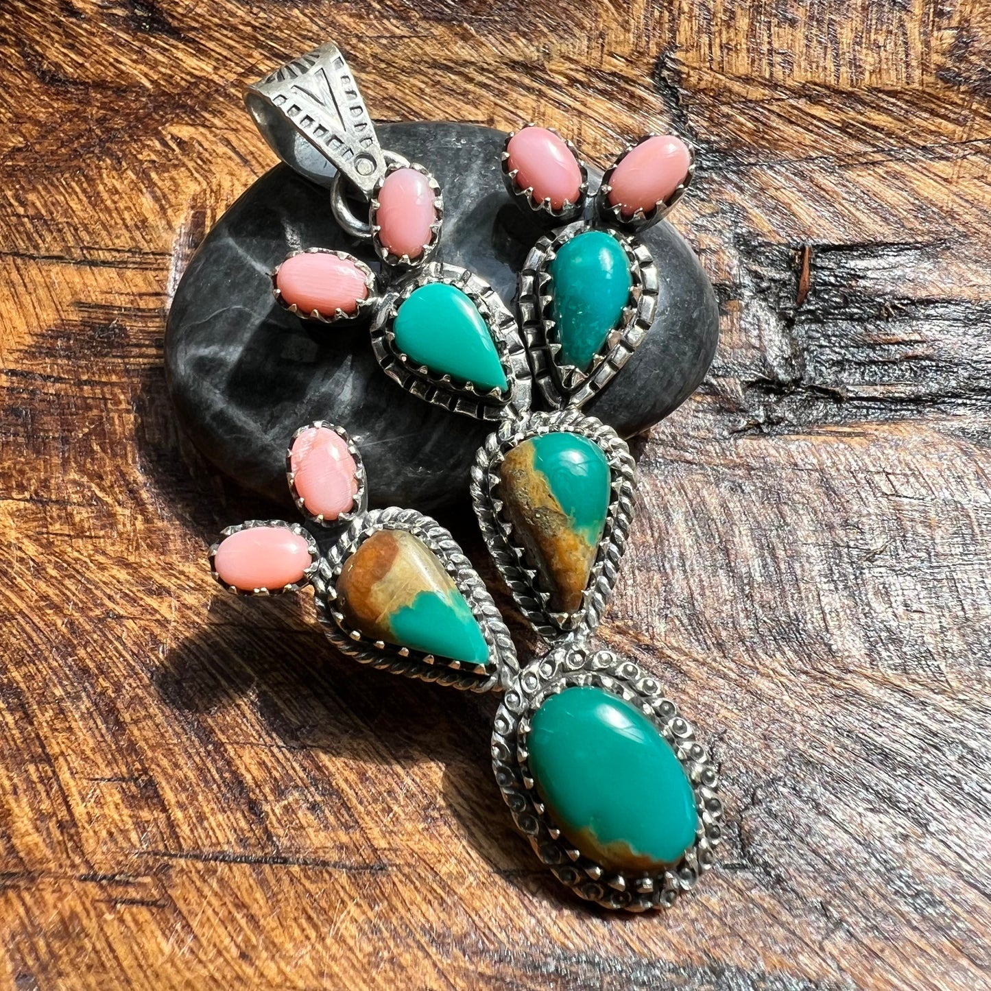 Sterling Silver Fox Turquoise Queen Conch Cactus Pendant
