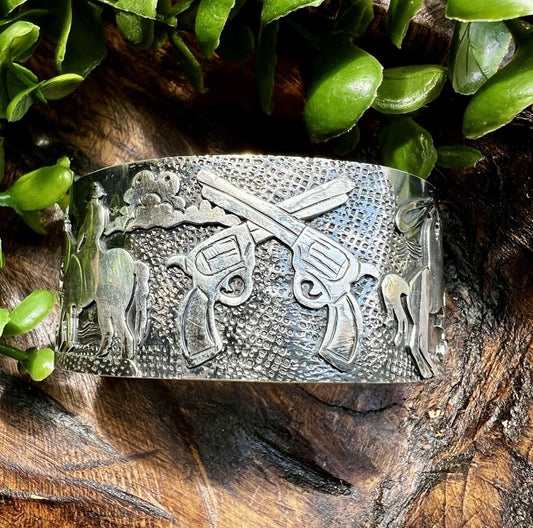 Sterling Silver Western Storyteller Cuff Bracelet | Handcrafted Collector Piece
