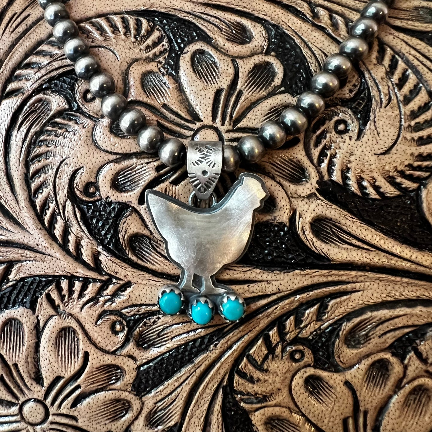 Sterling Silver Kingman Turquoise Chicken Pendant