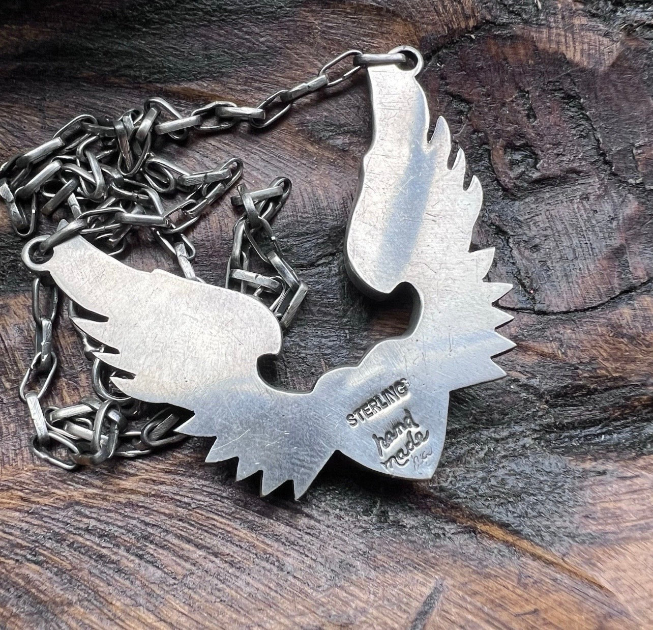 Sterling Silver Queen Conch Heart & Wings Necklace – Handcrafted Southwestern Statement
