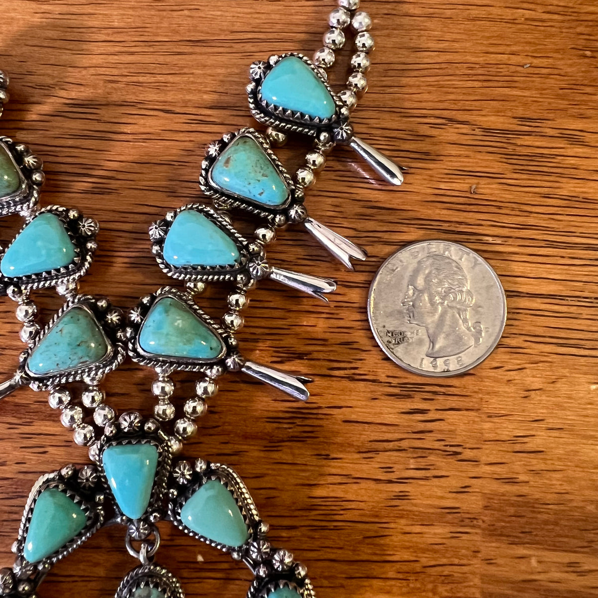Kingman Turquoise Squash Blossom Necklace Sterling Silver