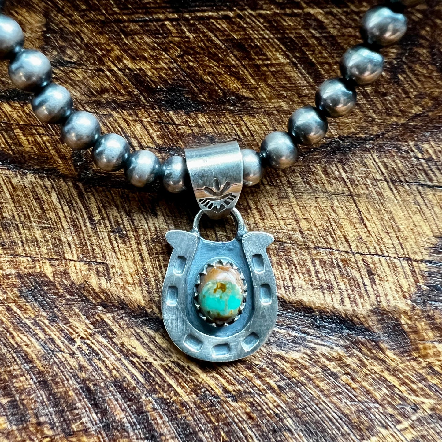 Kingman Turquoise Sterling Silver Horseshoe Pendant