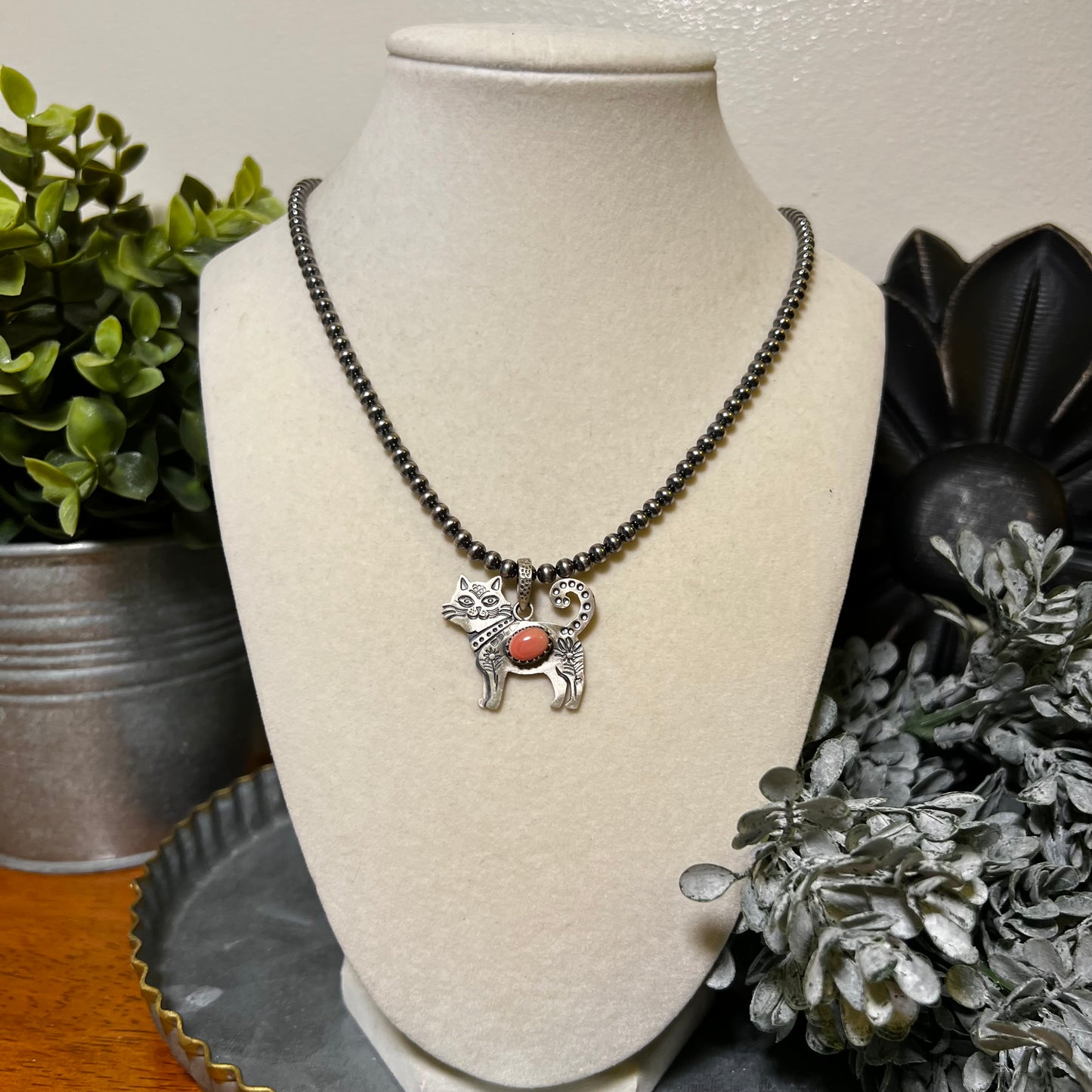 Sterling Silver Queen Conch Cat Pendant | Handmade Southwestern Kitty