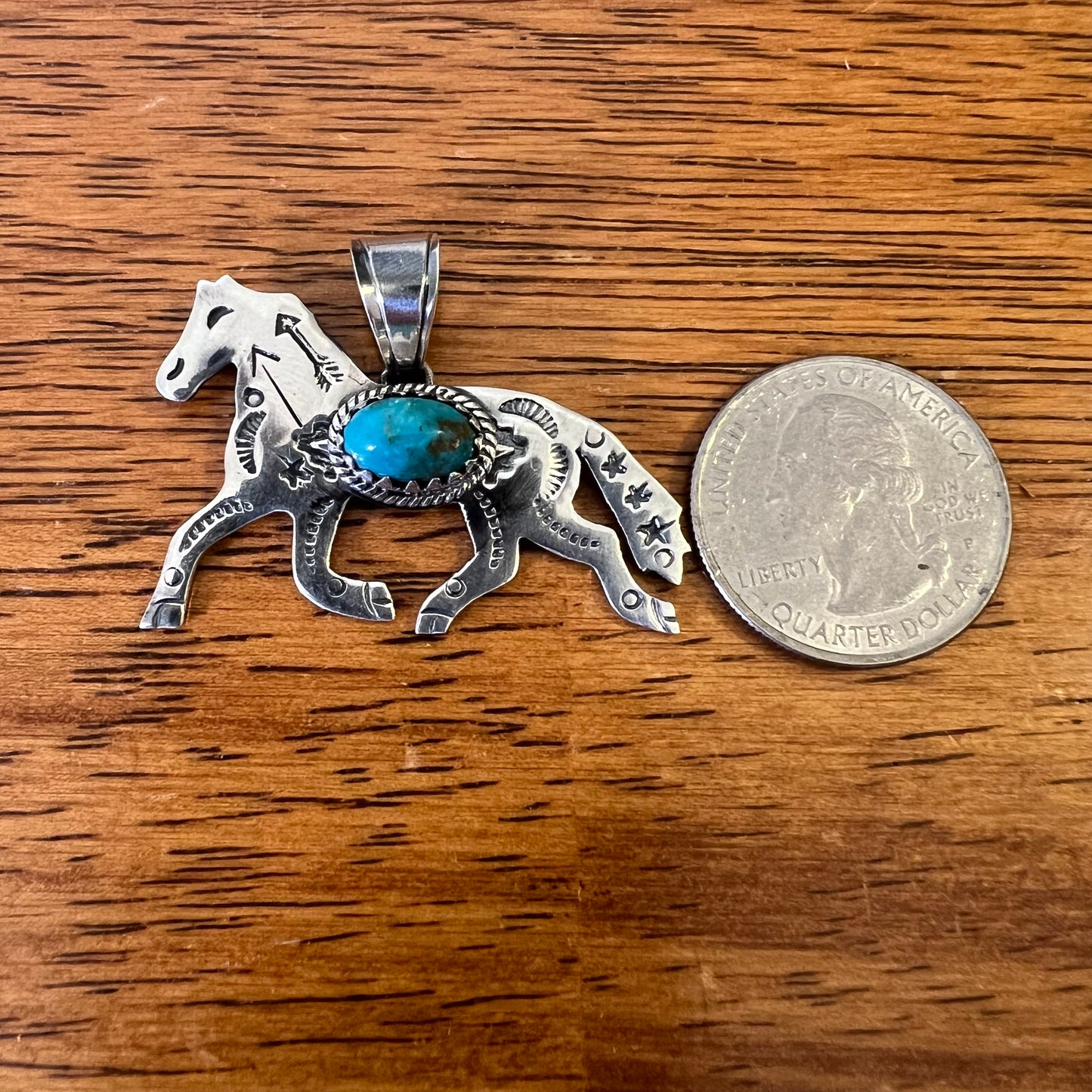 Kingman Turquoise Horse Pendant in Sterling Silver