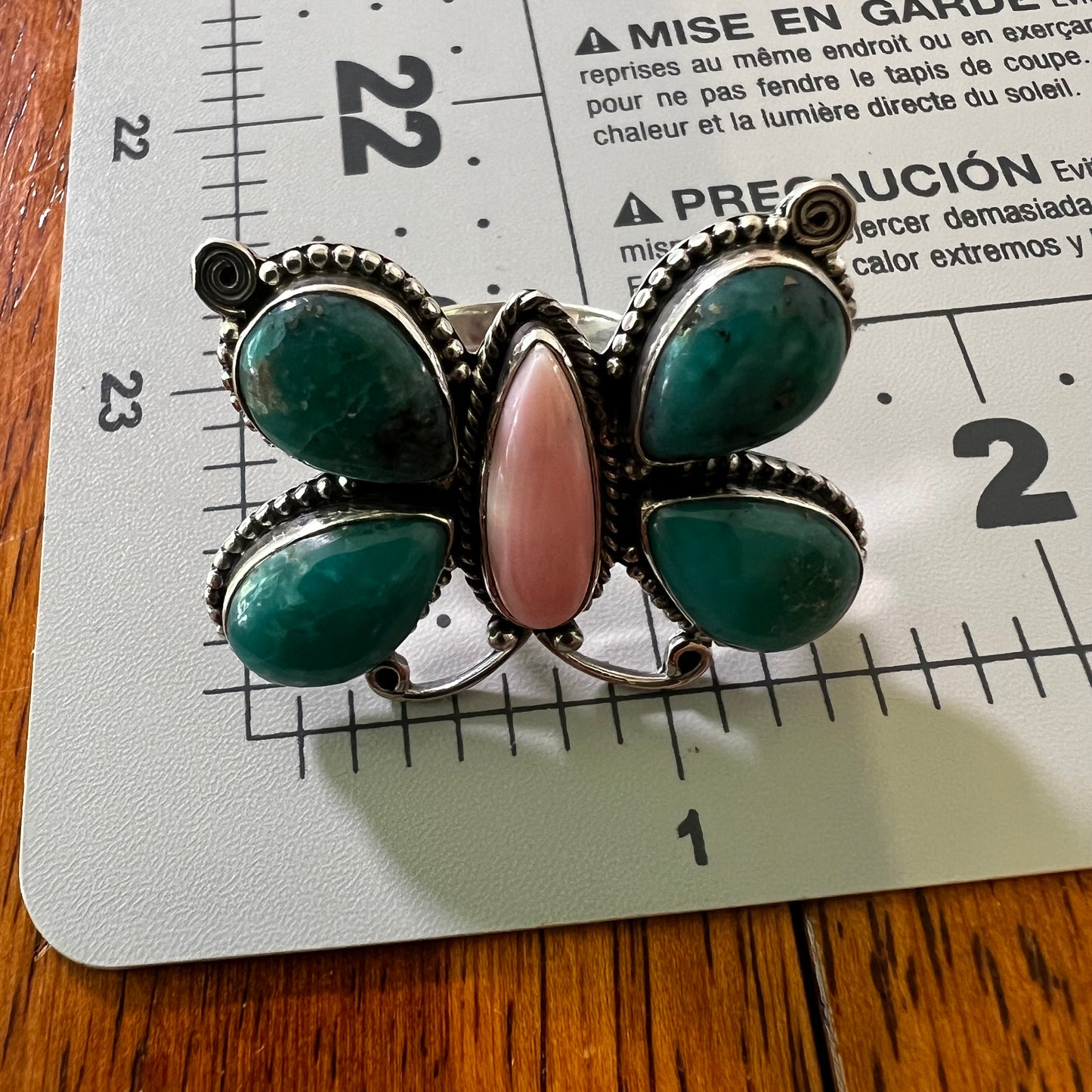 Kingman Turquoise & Pink Conch Butterfly Ring Sterling Silver Size 9