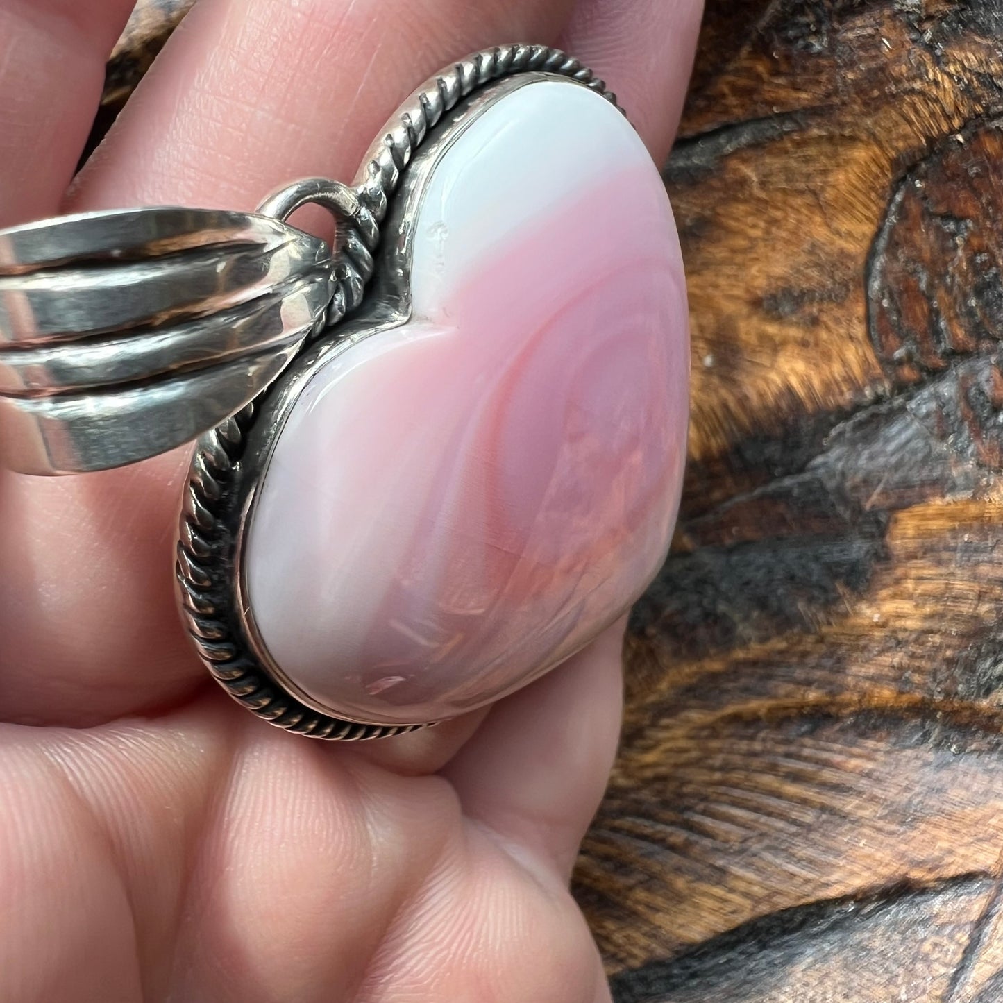 Blush Swirl Queen Conch Heart Pendant