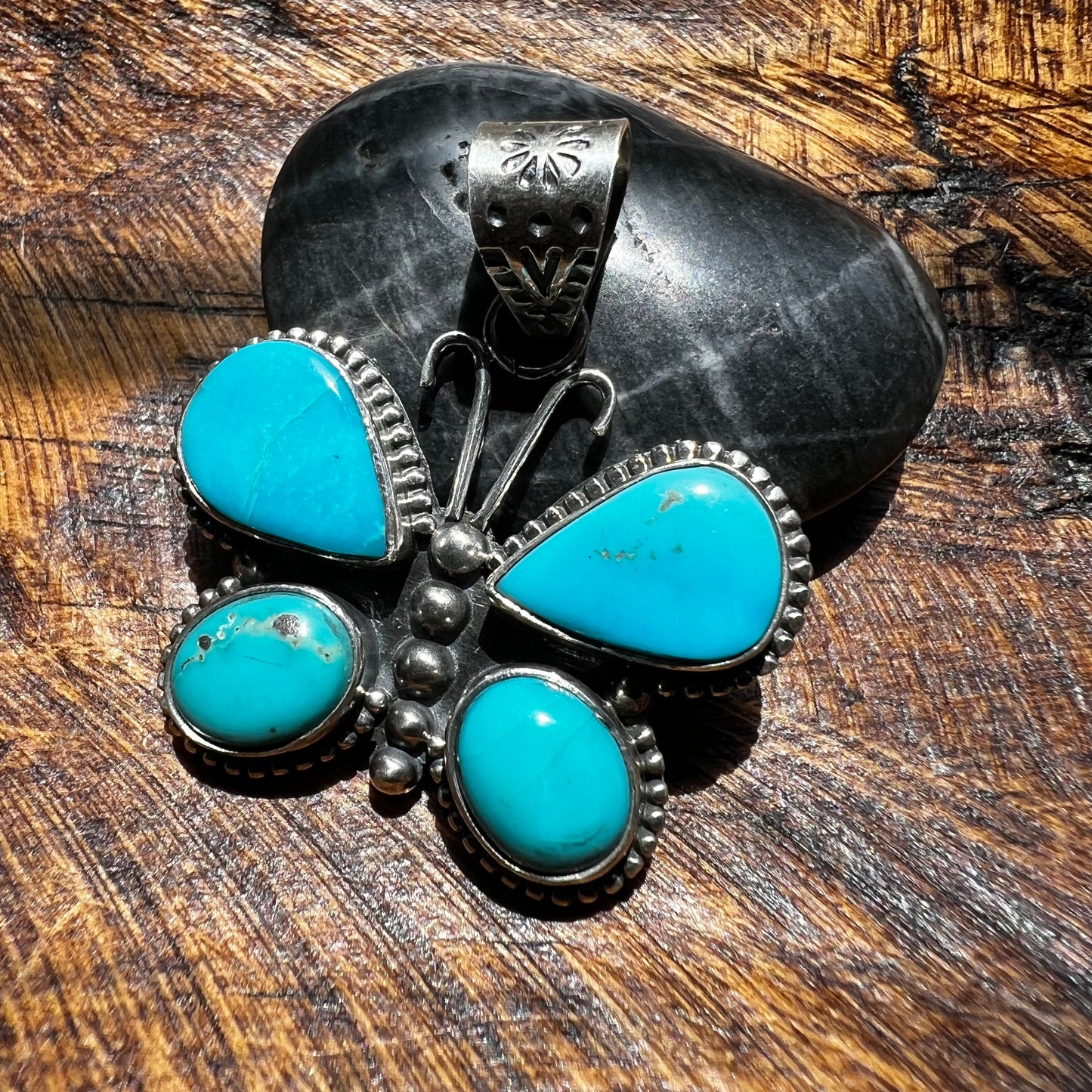 Sterling Silver Kingman Turquoise Butterfly Pendant