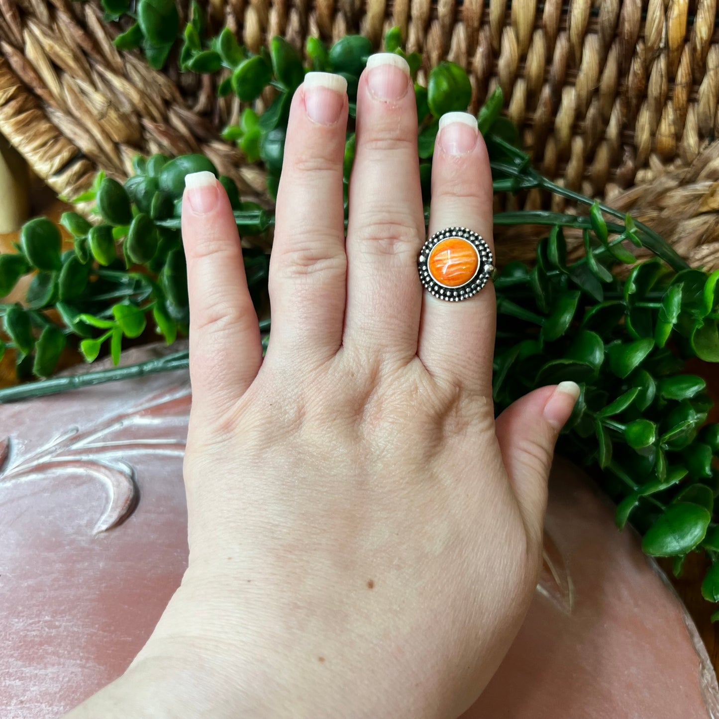Sterling Silver Orange Spiny Oyster Ring Size 6.75