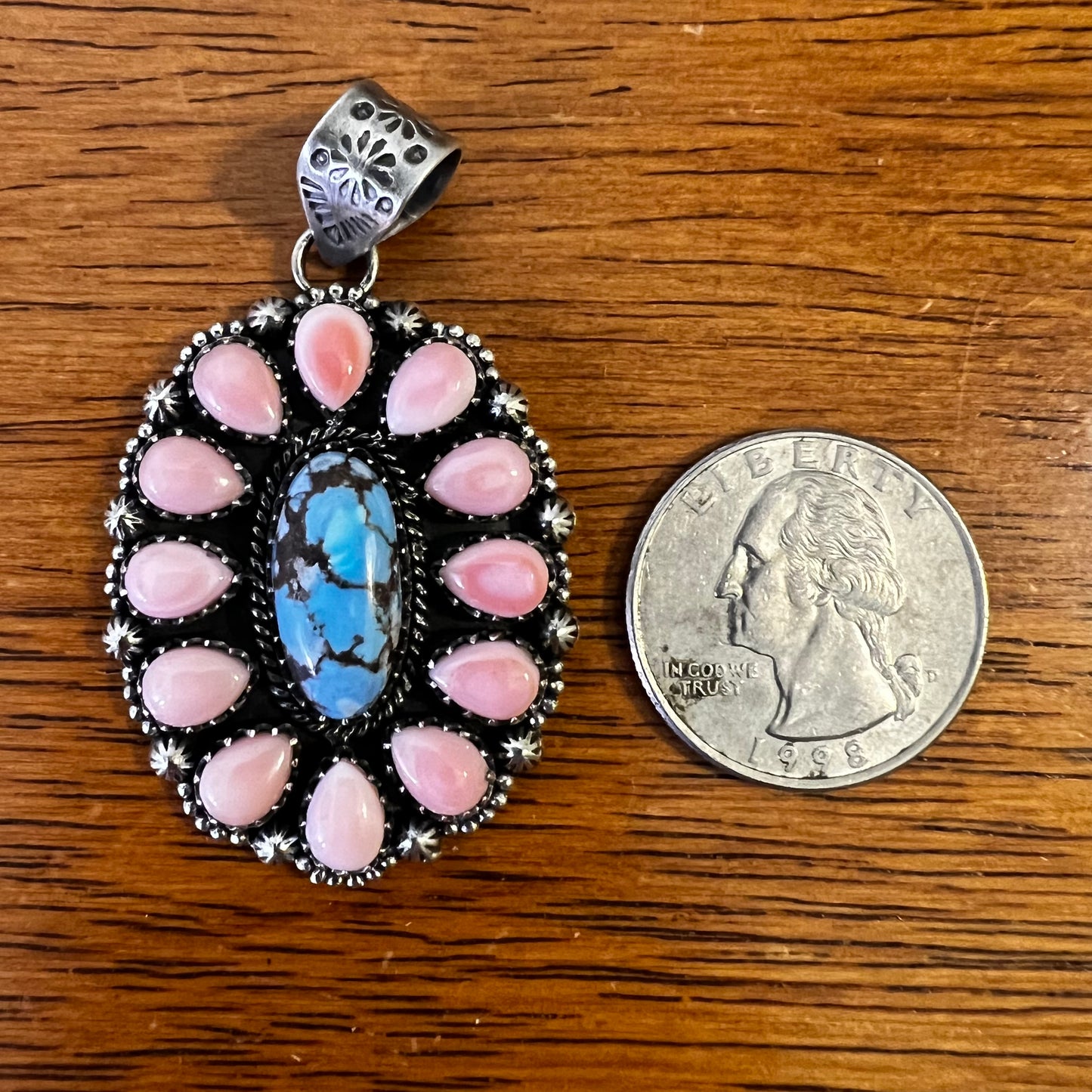 Golden Hills Turquoise & Queen Conch Statement Cluster Sterling Silver Pendant