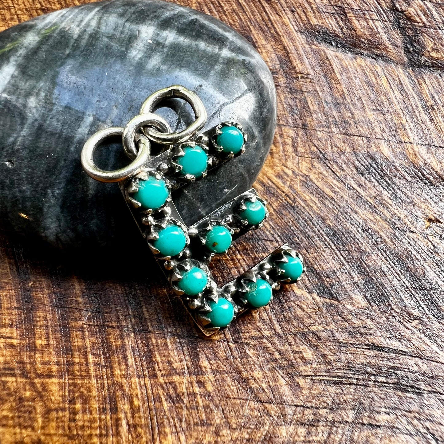 Kingman Turquoise Initial E Sterling Silver Pendant