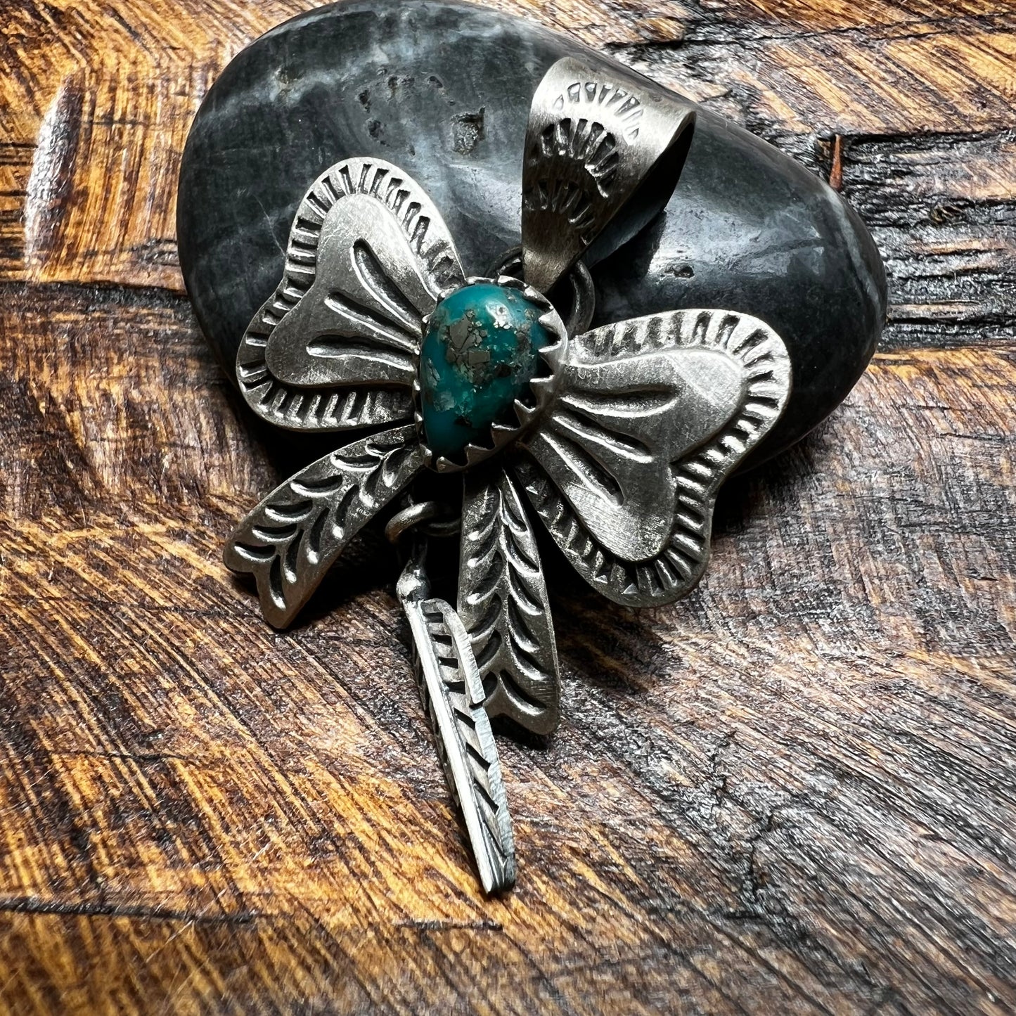 Sterling Silver Kingman Turquoise Bow Pendant