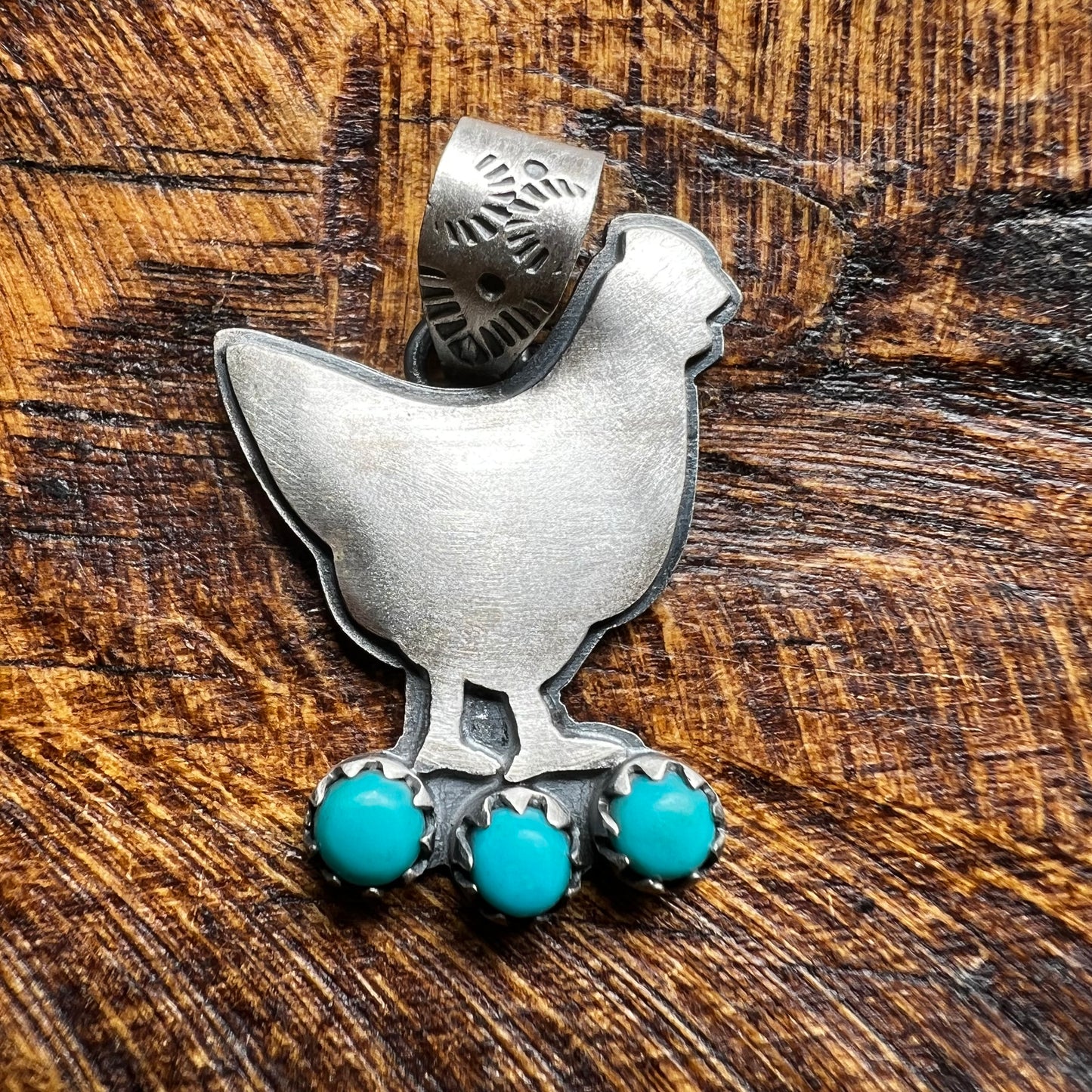 Sterling Silver Kingman Turquoise Chicken Pendant