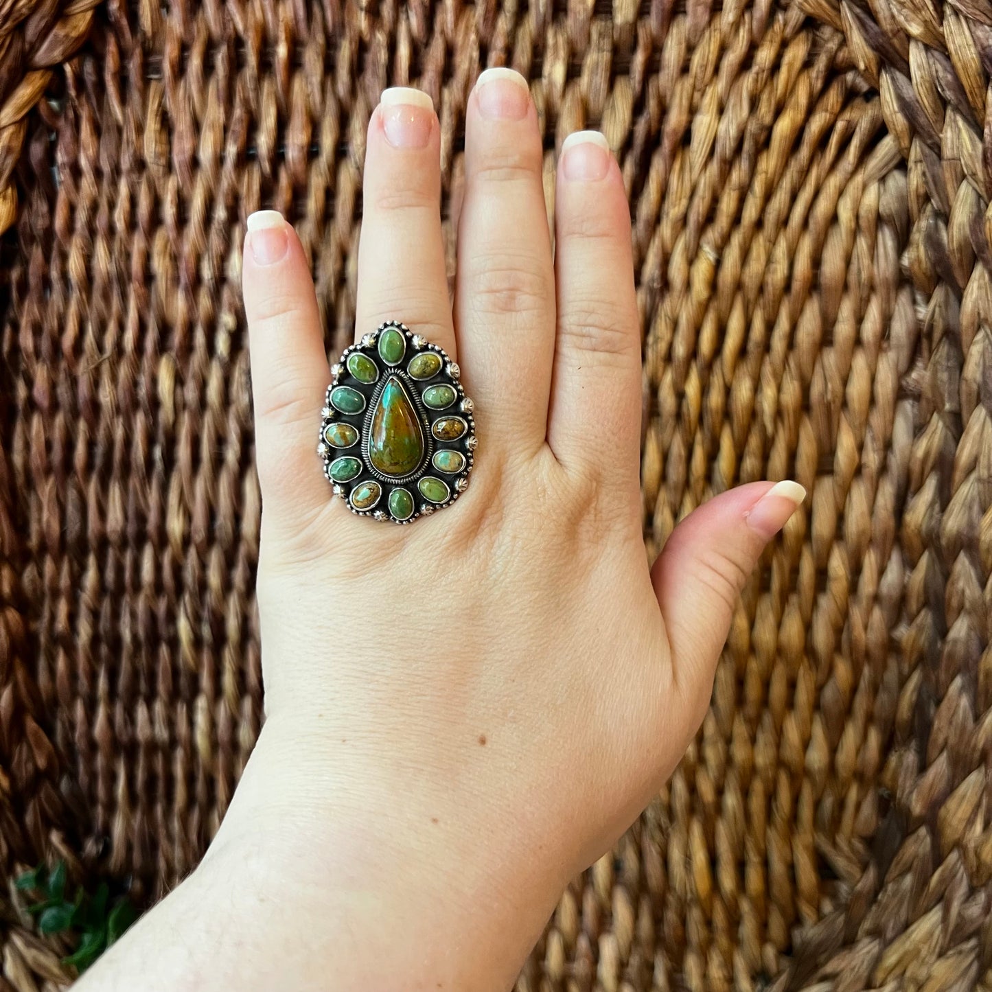 Sterling Silver Kingman Turquoise Cluster Ring Size 8.25 Statement