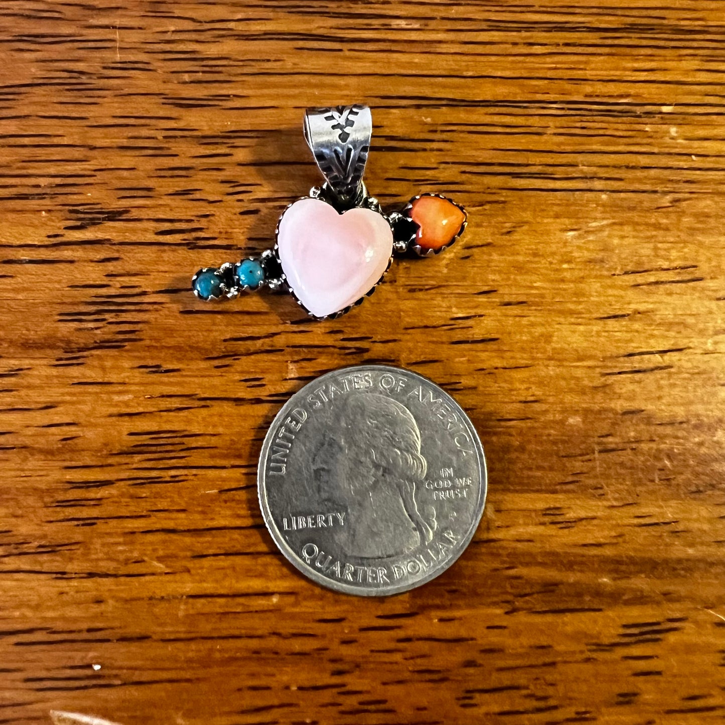 Sterling Silver Pink Conch Heart Arrow Pendant