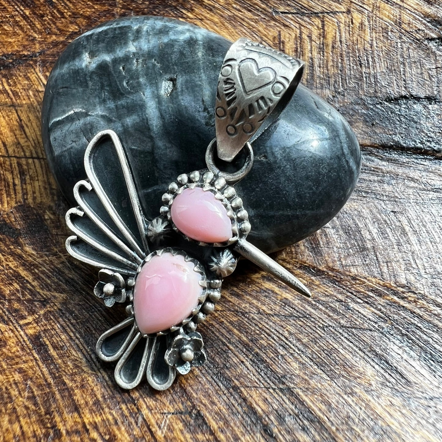 Sterling Silver Pink Queen Conch Hummingbird Pendant