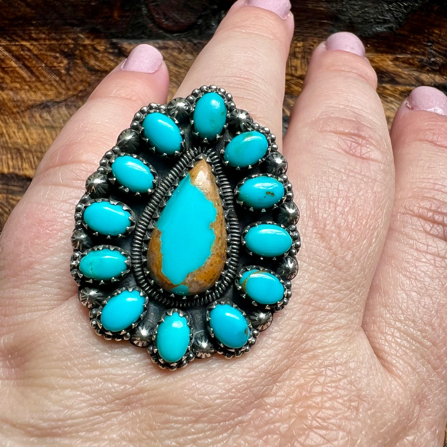Kingman Turquoise Cluster Statement Ring – Size 8.5 | Sterling Silver