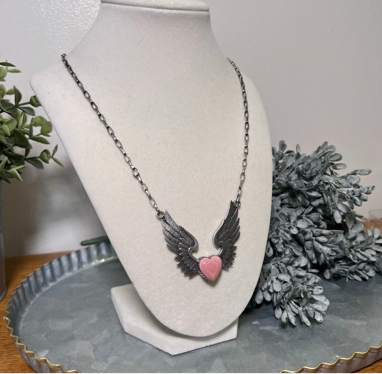 Sterling Silver Queen Conch Heart & Wings Necklace – Handcrafted Southwestern Statement